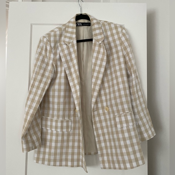 Zara beige/white check blazer - Picture 1 of 2